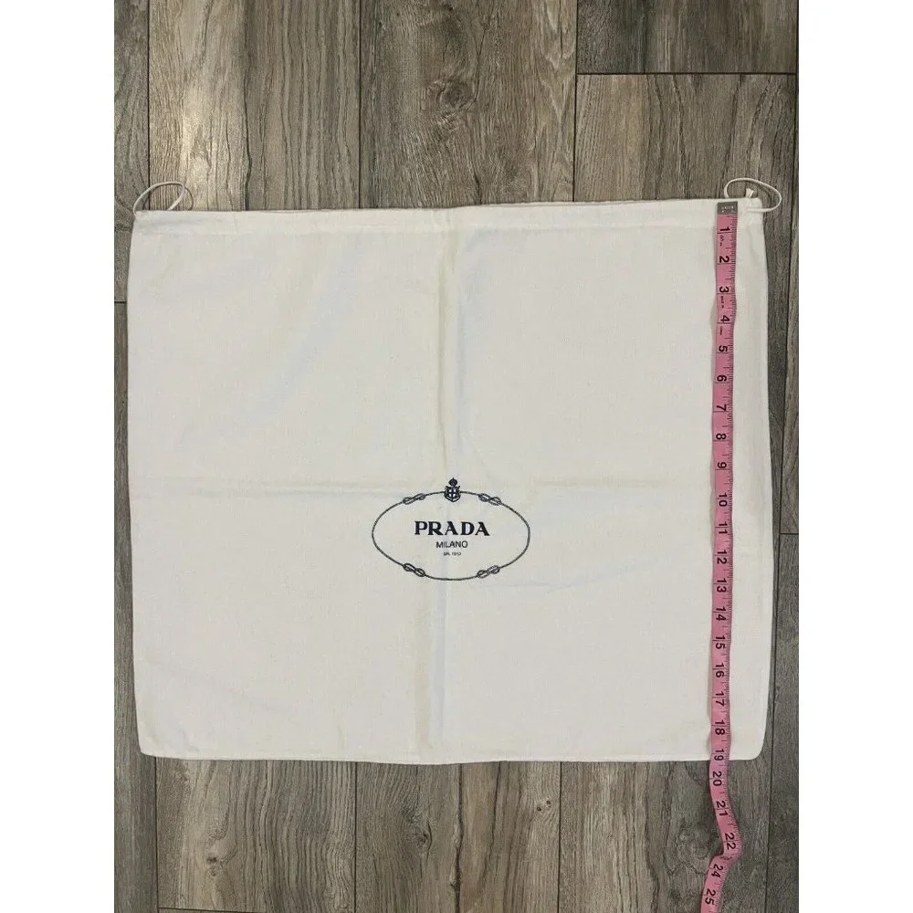 Prada Auth. Drawstring Dust Bag Pouch White Navy Logo 19” x 22”